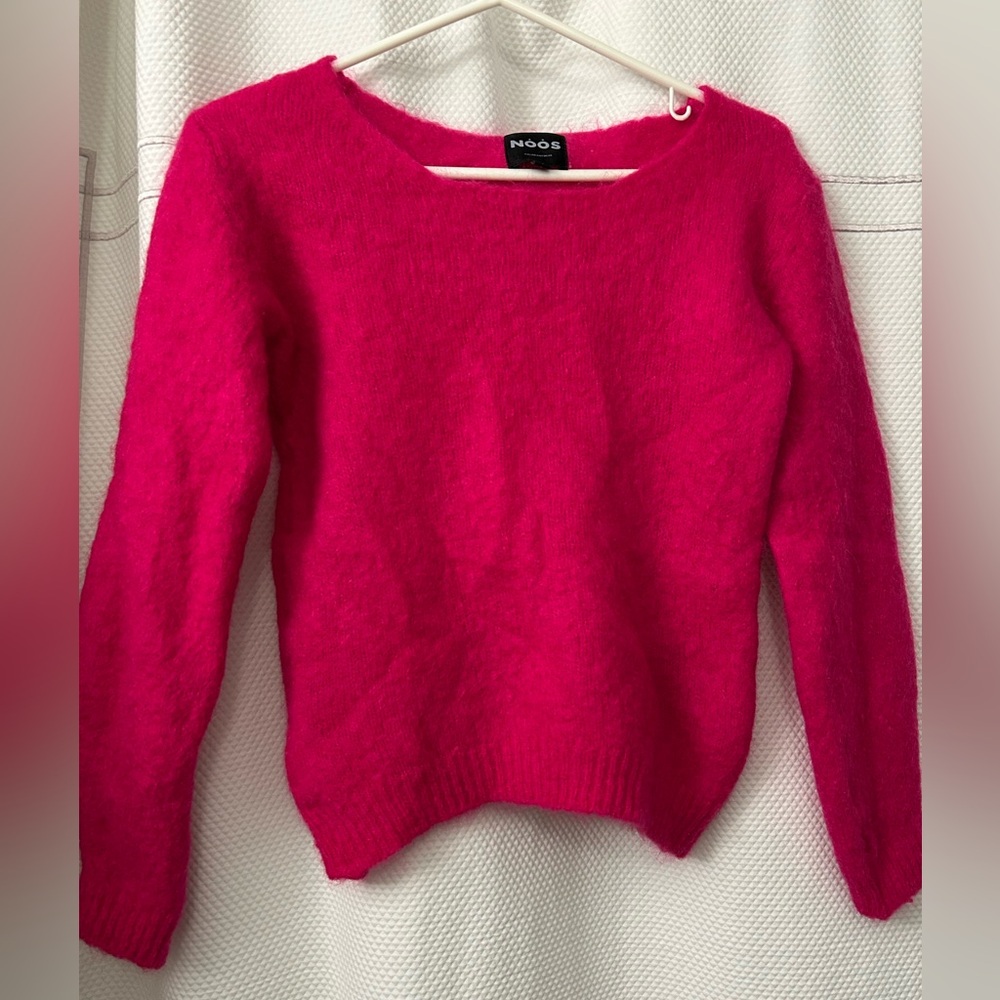 NOOS Italian Mohair Blend Sweater Hot Pink Fuzzy Knit S (Fits XS) - Picture 4 of 9